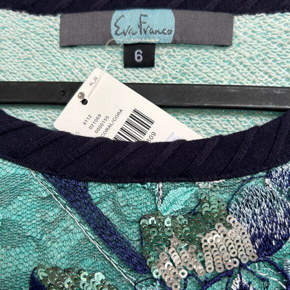 EVA FRANCO x ANTHROPOLOGIE  Women's Mint‎ Sequin Sweater Embroidered Floral-Sz 6 - Picture 4 of 4